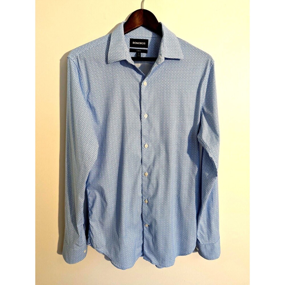 Bonobos Medium Tailored Fit Long Button Up Long Sleeve Shirt Blue White Graphic